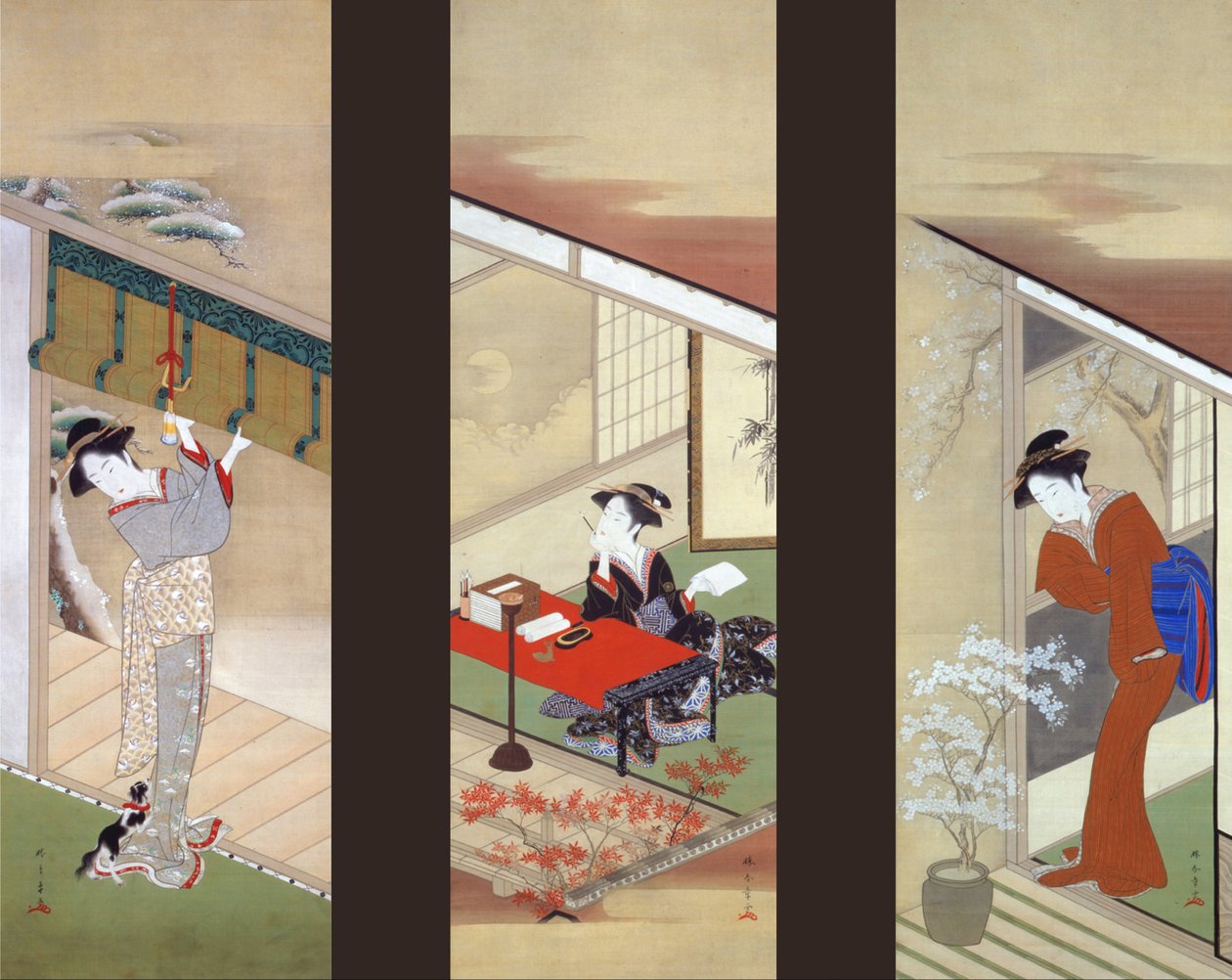雪、月、花の季節の女性 作： 勝川春章