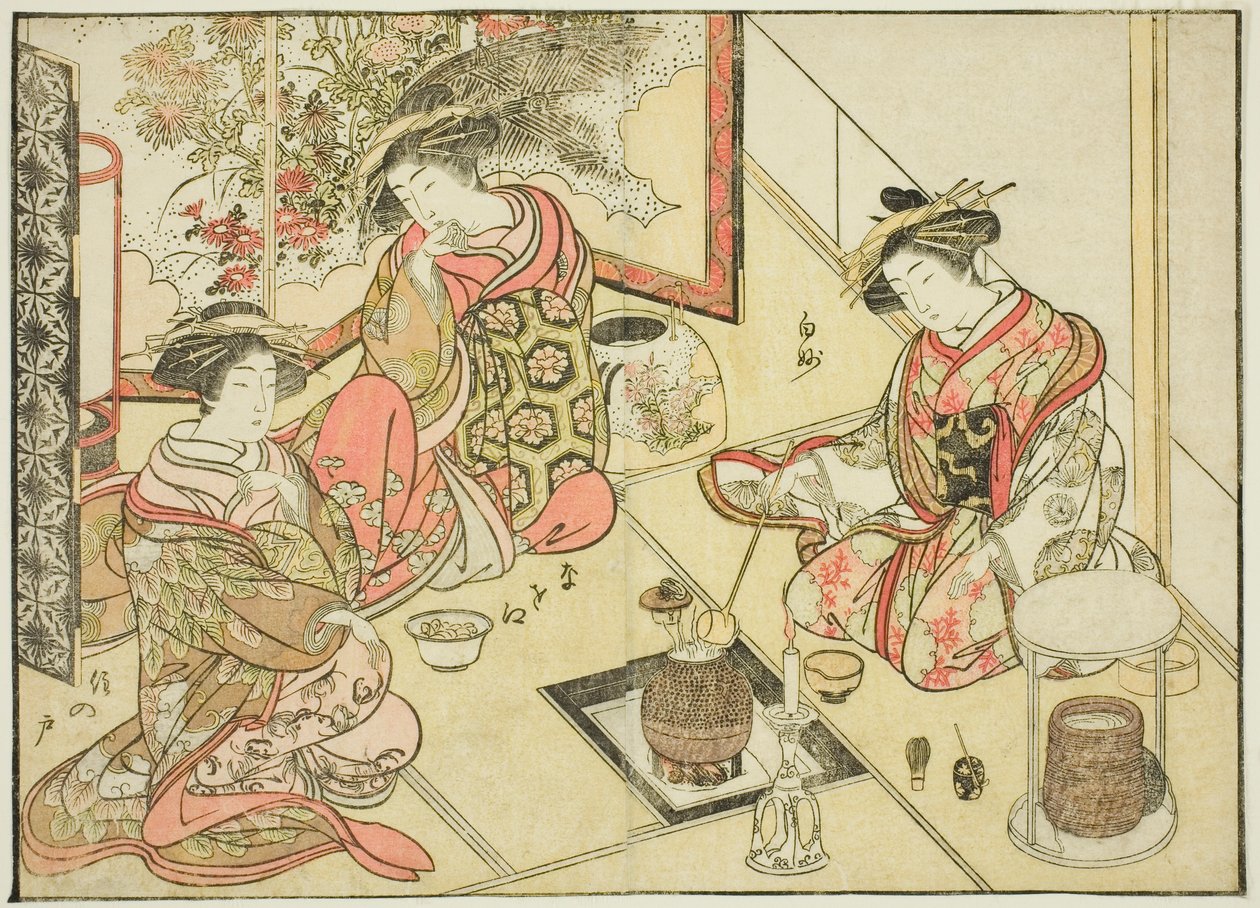 御嶽屋の遊女 著書『清露美人合わせ姿鏡』より 2 作： 勝川春章