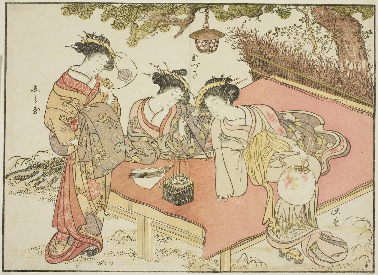 矢田屋の花魁たち（『歓楽街美女鏡』より） 作： 勝川春章