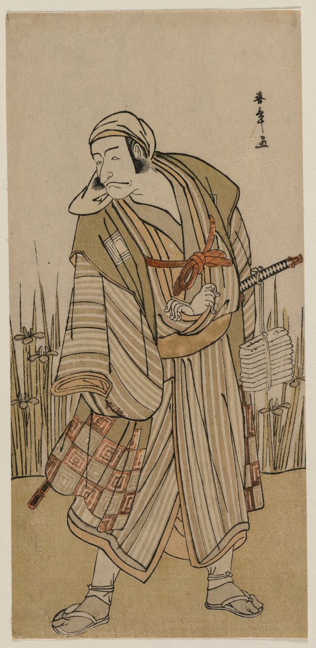 Ichikawa Danjuro V as a Traveller Beside a Clump of Iris, c. 1780.  作： 勝川春章