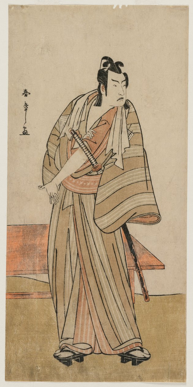 Ichikawa Yaozo II as a Otokodate Standing by a Bench, c. 1780.  作： 勝川春章