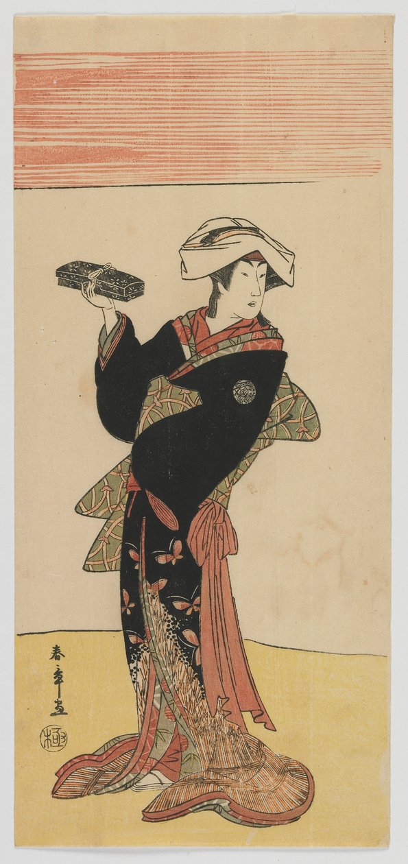 歌舞伎役者中村理子、江戸時代、1791～92年頃（カラー木版画） 作： 勝川春章