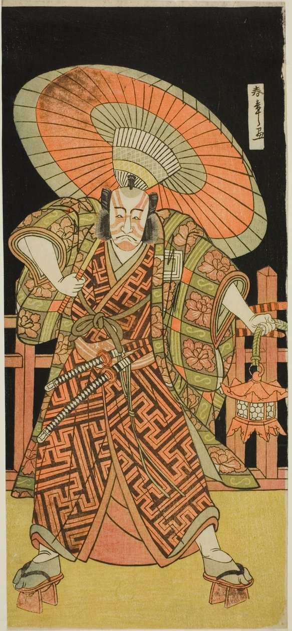 The Actor Ichikawa Danjuro V as Kazusa no Gorobei Tadamitsu in the Play Kitekaeru Nishiki no Wakayaka, Performed at the Nakamura Theater in the Eleventh Month, 1780 作： 勝川春章