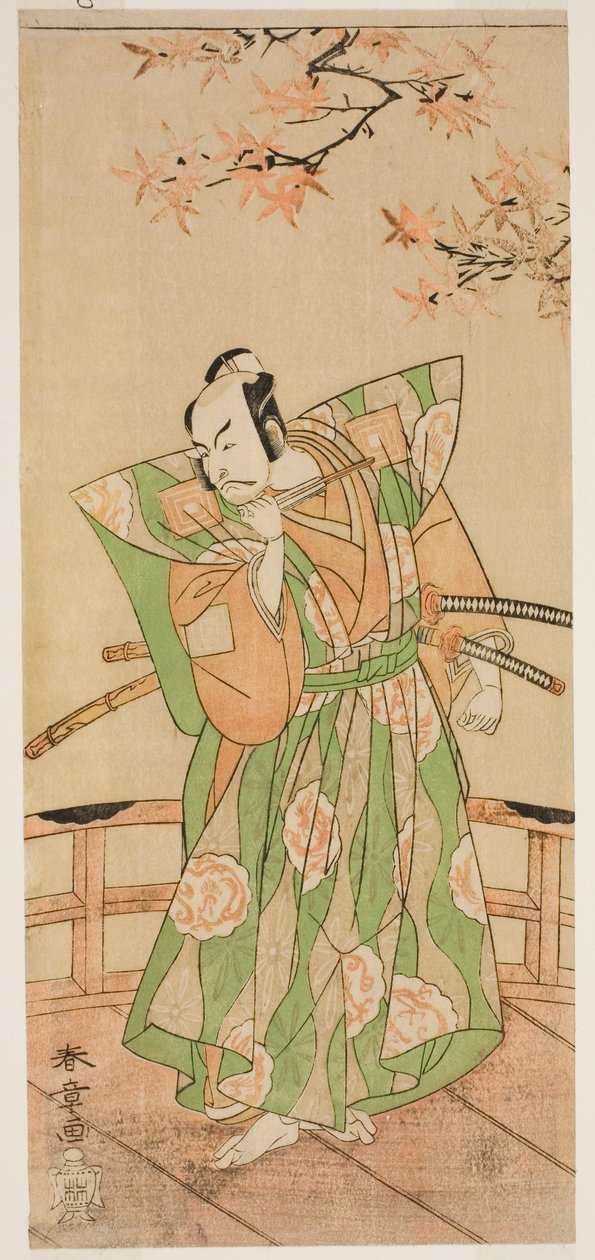 The Actor Ichikawa Danjuro V as Momonoi Wakasanosuke Yasuchika (?) in the Play Kanadehon Chushingura (?), Performed at the Nakamura Theater (?) in the Fifth Month, 1771 (?) 作： 勝川春章