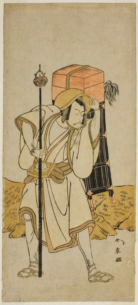 The Actor Ichikawa Danjuro V as Moriya no Daijin Disguised as Rokuju-rokubu in the Play Miya-bashira Iwao no Butai, Performed at the Morita Theater in the Seventh Month, 1773 作： 勝川春章