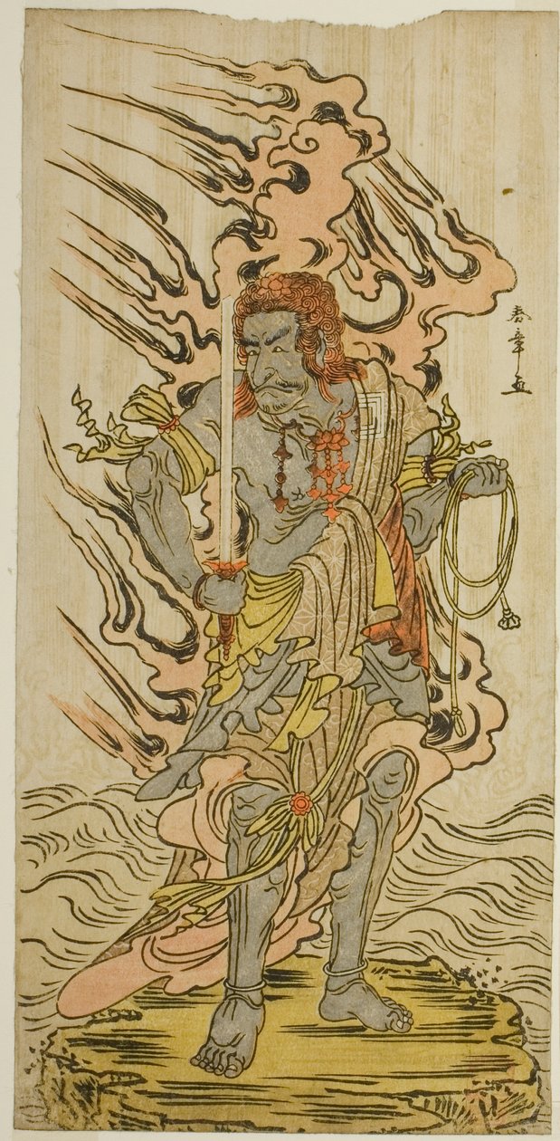 役者市川團十郎五代不動明王石像 喜重錦の若夜 十一月中村座 1780年 作： 勝川春章