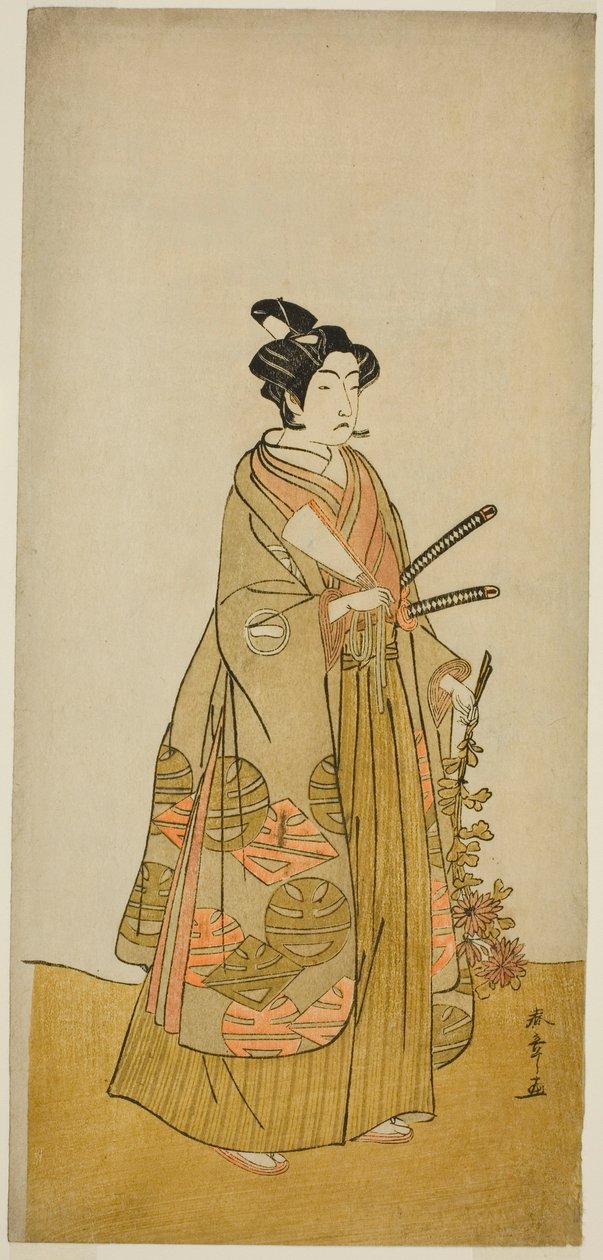 The Actor Ichikawa Monnosuke II as Kichisaburo, Temple Page of Kichijo-ji, in the Play Sono Kyodai Fuji no Sugatami, Performed at the Morita Theater in the Second Month, 1776 作： 勝川春章