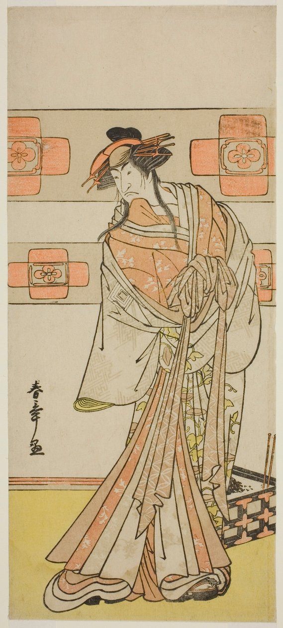 俳優二代目市川門之助は、1783 年 2 月に中村座で上演された「江戸の花御増そが」で、僧侶清玄の亡霊として演じました。 作： 勝川春章