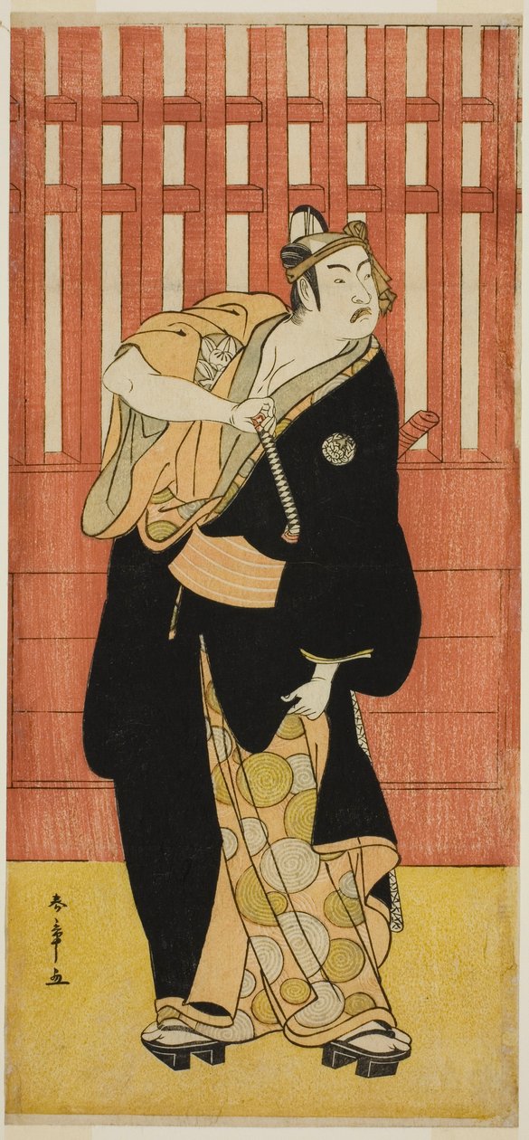 The Actor Ichimura Uzaemon IX as Soga no Goro Tokimune Disguised as Agemaki no Sukeroku in the Play Sukeroku Yukari no Edo-zakura, Performed at the Ichimura Theater in the Fifth Month, 1782 作： 勝川春章
