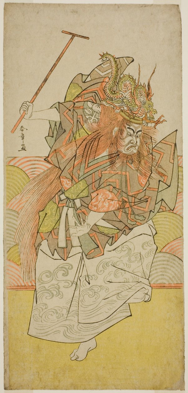 1778 年 11 月に市村劇場で上演された勝鬨の「咲増屋梅」の竜王の化身としての俳優 9 代目市村羽左衛門 作： 勝川春章