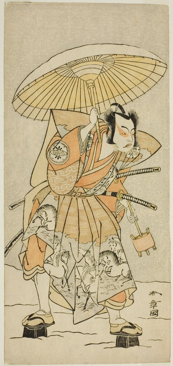 1772 年 11 月に森田座で上演された伊豆暦芝居の願日で梶原源太景時役の中村十三二世 作： 勝川春章