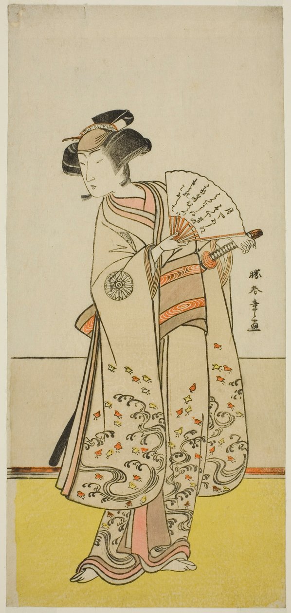 芝居志田楪葉蓬莱曽我(?)の大磯の虎(?)役の俳優中村能生初代、1775年正月(?)森田座(?)上演 作： 勝川春章