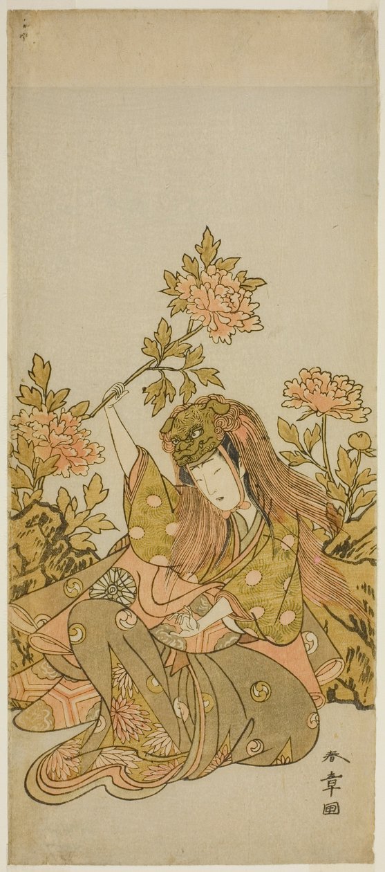 The Actor Nakamura Noshio I in a "Shak-kyo Odori" (Stone Bridge Dance), in the Play Onna Aruji Hatsuyuki no Sekai, Performed at the Morita Theater in the Eleventh Month, 1773 作： 勝川春章
