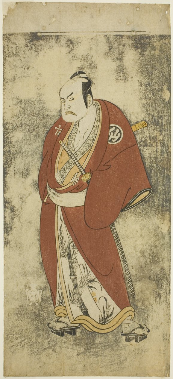 俳優 二代目中村助五郎 浄瑠璃『五人男』雷马九郎役 操り歌舞伎扇 一幕 昭和二十日より中村劇場にて上演 セブンス 作： 勝川春章