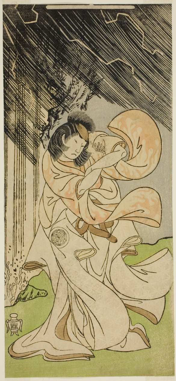 劇「女鳴神」の雷神役の二代目山下金作 1770 年 1 月、森田座で上演 作： 勝川春章