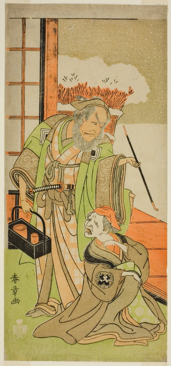 『河原ぬ花栄八の木』唐子馬場の初代中村歌右衛門（右）と三将太夫の四代目市川團十郎（左） 作： 勝川春章