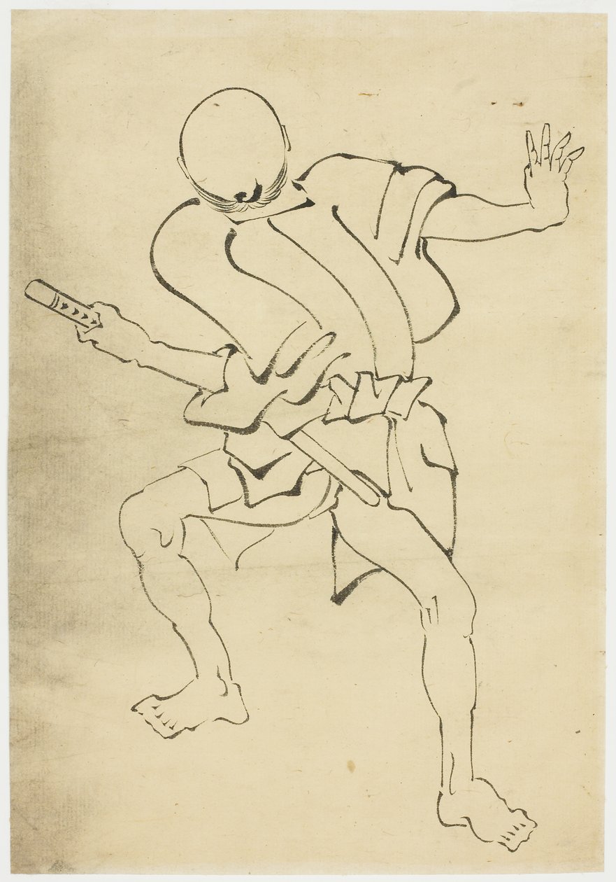 武装したアテンダント（研究）、c.1815-1849（紙にインク） 作： 葛飾北斎