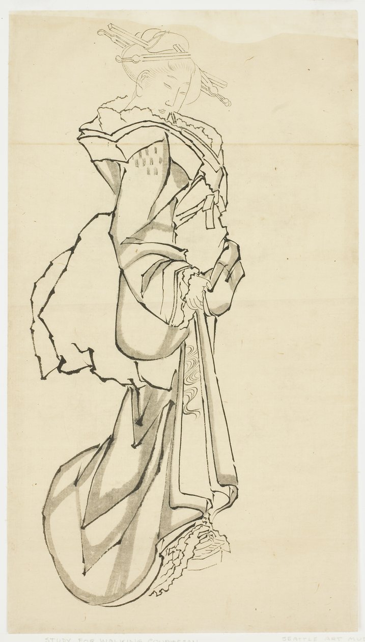ウォーキング・コートザン（研究）、c.1815-1849（紙にインク） 作： 葛飾北斎