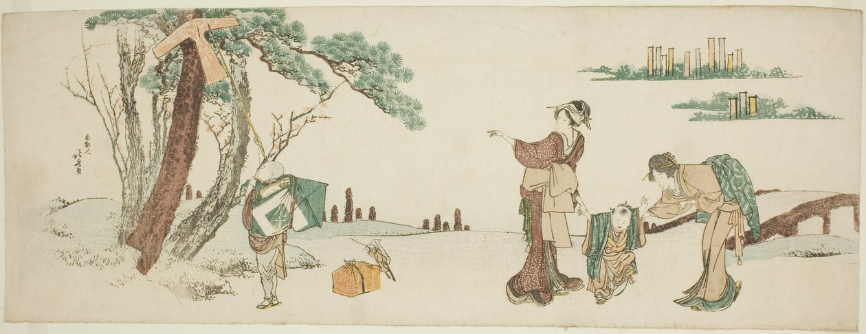 凧揚げをする男の子 作： 北斎勝鹿