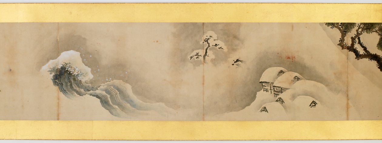 その他の画像、江戸時代、1839年のインクと紙の色の付いたハンドスクロールの詳細 作： 北斎勝鹿