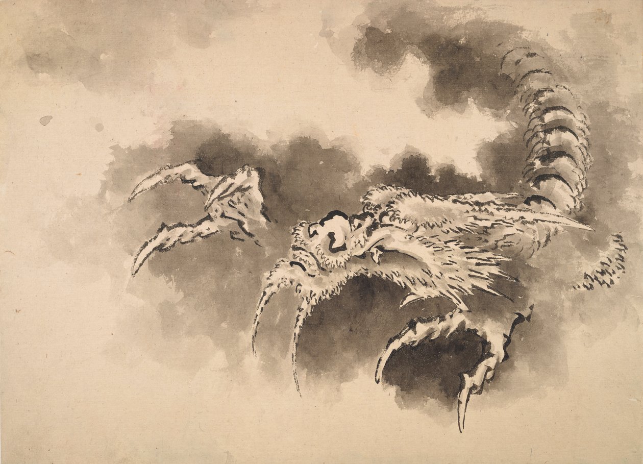 雲から出てくる龍、江戸時代、19世紀。 作： 北斎勝鹿