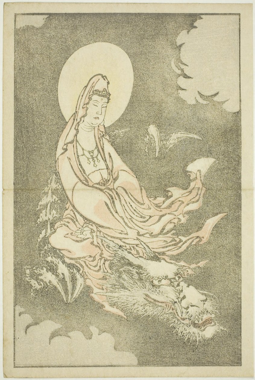 北斎写実画帖』より「龍に乗る女神」 1814年頃 カラー木版画（アルバムシート 作： 北斎勝鹿