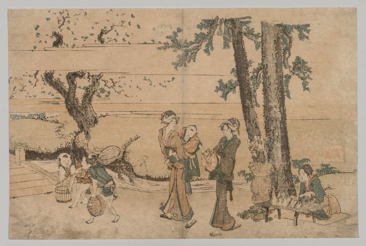 小川近くの人物群 作： 北斎勝鹿