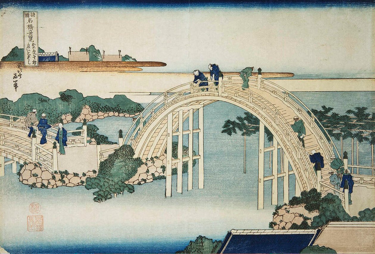 1827年から1830年にかけての亀戸天神橋近くのザトウクジラ。 作： 北斎勝鹿