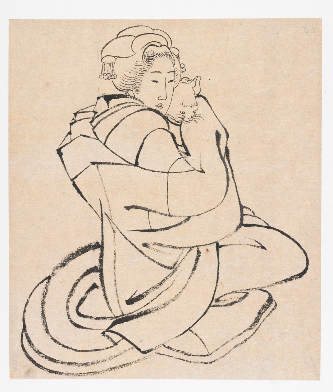 猫を抱く貴婦人 江戸時代頃 1810年代。 作： 北斎勝鹿