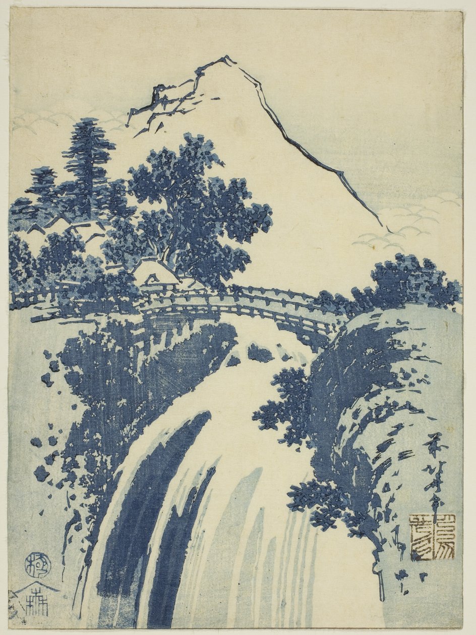 無題中盤版画シリーズより 滝のある風景 作： 北斎勝鹿