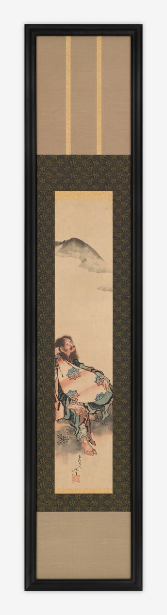歌人蝉丸とリュートを袋に入れる 江戸時代・1839年 作： 北斎勝鹿
