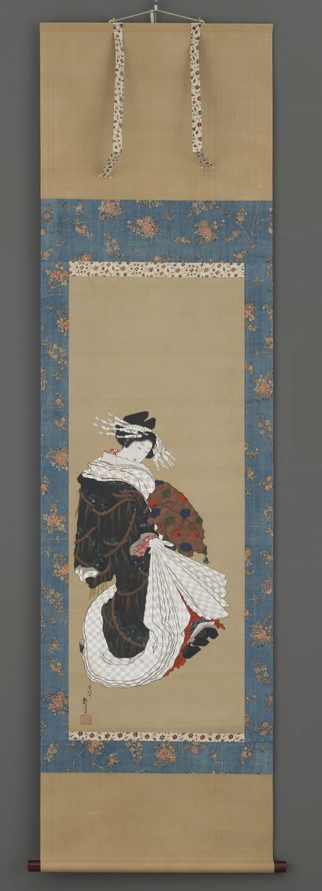 遊女の肖像、1815〜19年頃（絹にインク、色、金） 作： 北斎勝鹿