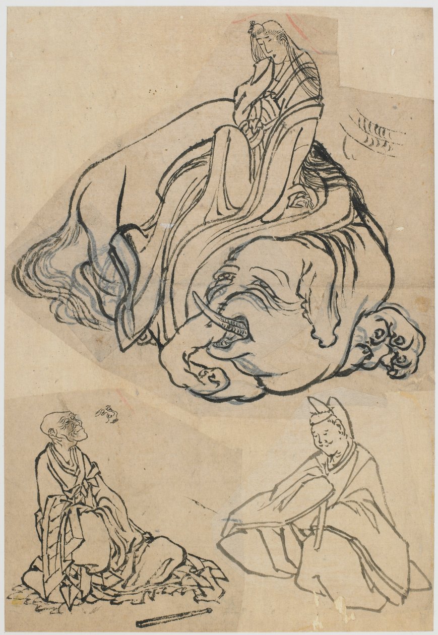 花魁江口普賢菩薩の下絵、江戸時代、c1806-1811. 作： 北斎勝鹿