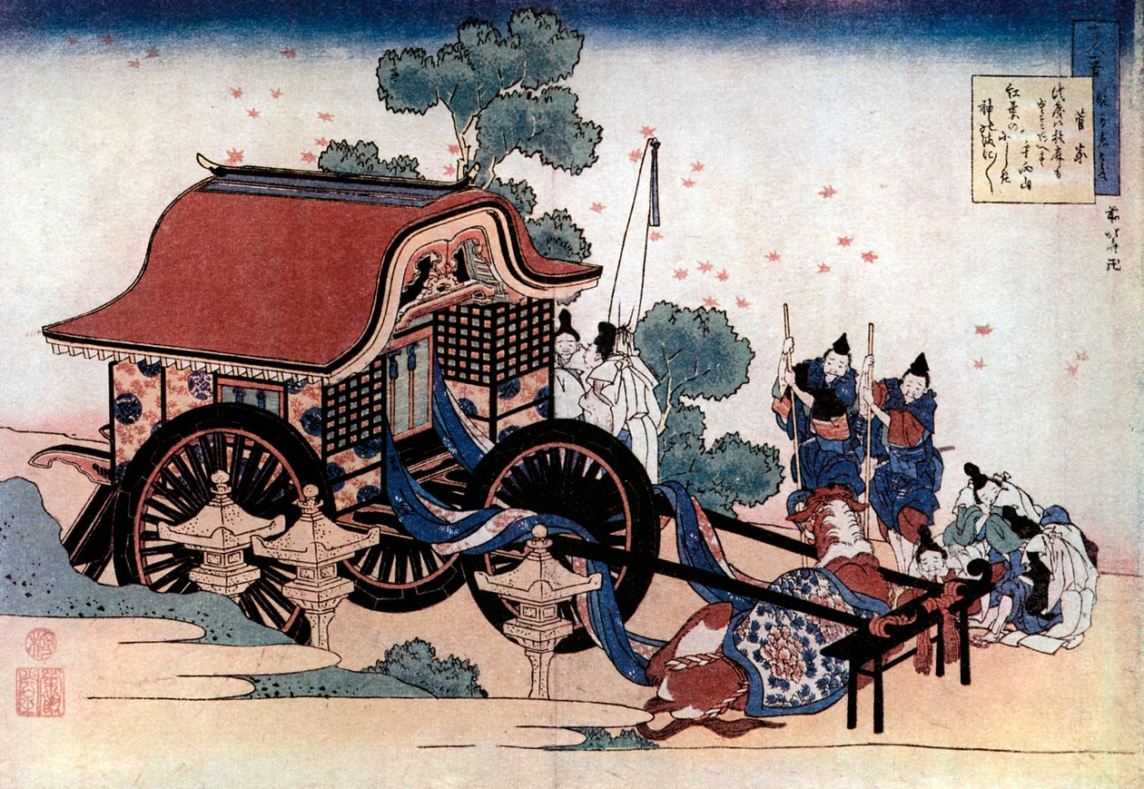 三輪車を引く、日本の木版画、c1780-1849。 作： 北斎勝鹿