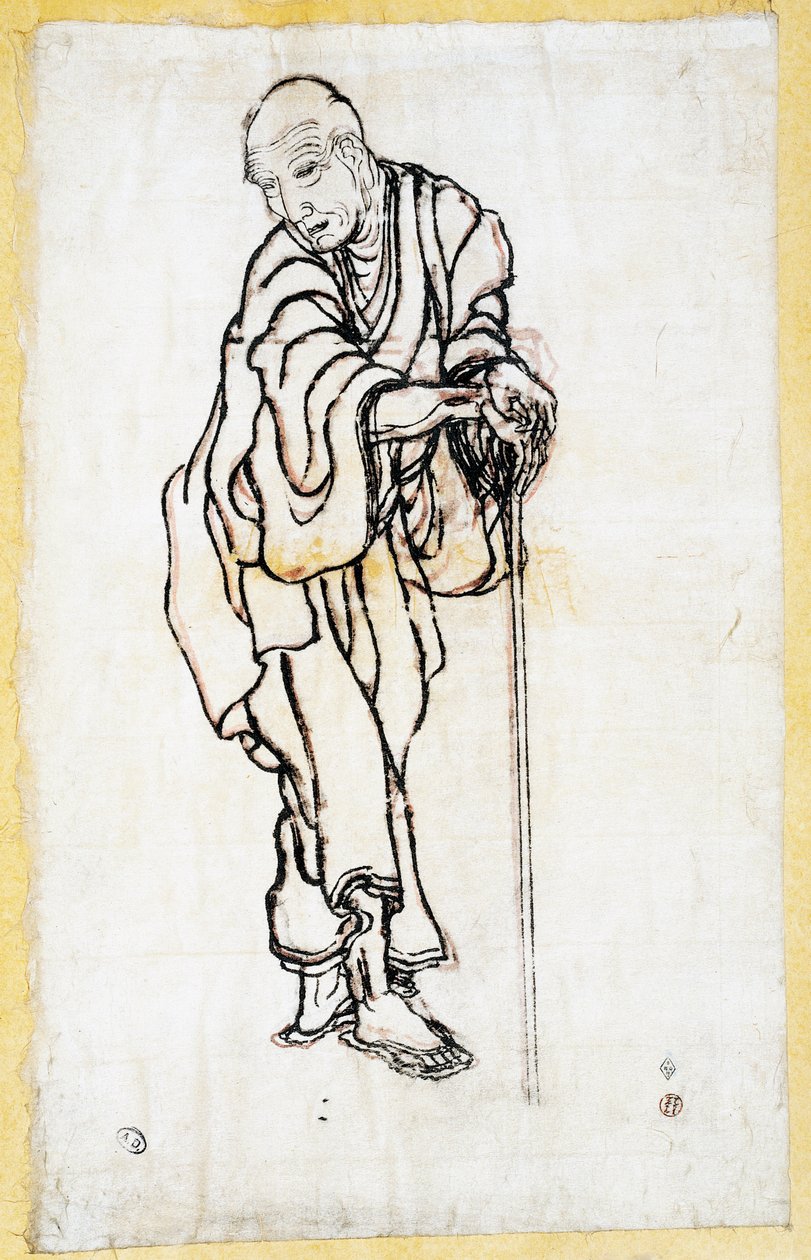 老人としての自画像、1840-49年頃（紙にペンとインク 作： 北斎勝鹿