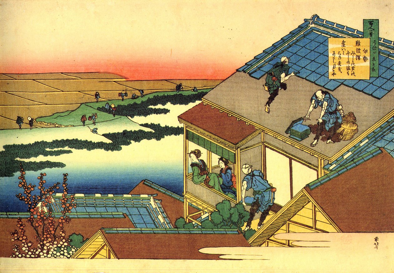 100人の詩人による100の詩のシリーズ：「伊勢夫人」の風景、日本 - 葛飾北斎（1760-1849）による版画（浮世絵学校）1830年頃 国立エルミタージュサンクトペテルブルク 作： 北斎勝鹿