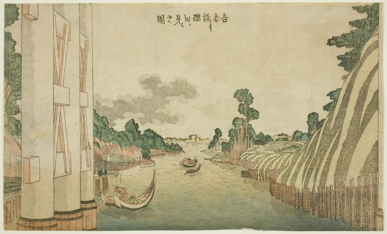 吾妻橋から見た隅田川（吾妻橋より隅田を見るの図）、洋風風景群より 作： 北斎勝鹿