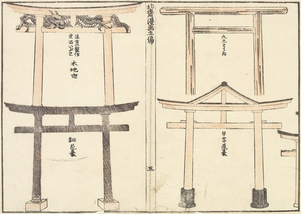さまざまな種類の鳥居のアーチ、1816年 作： 北斎勝鹿