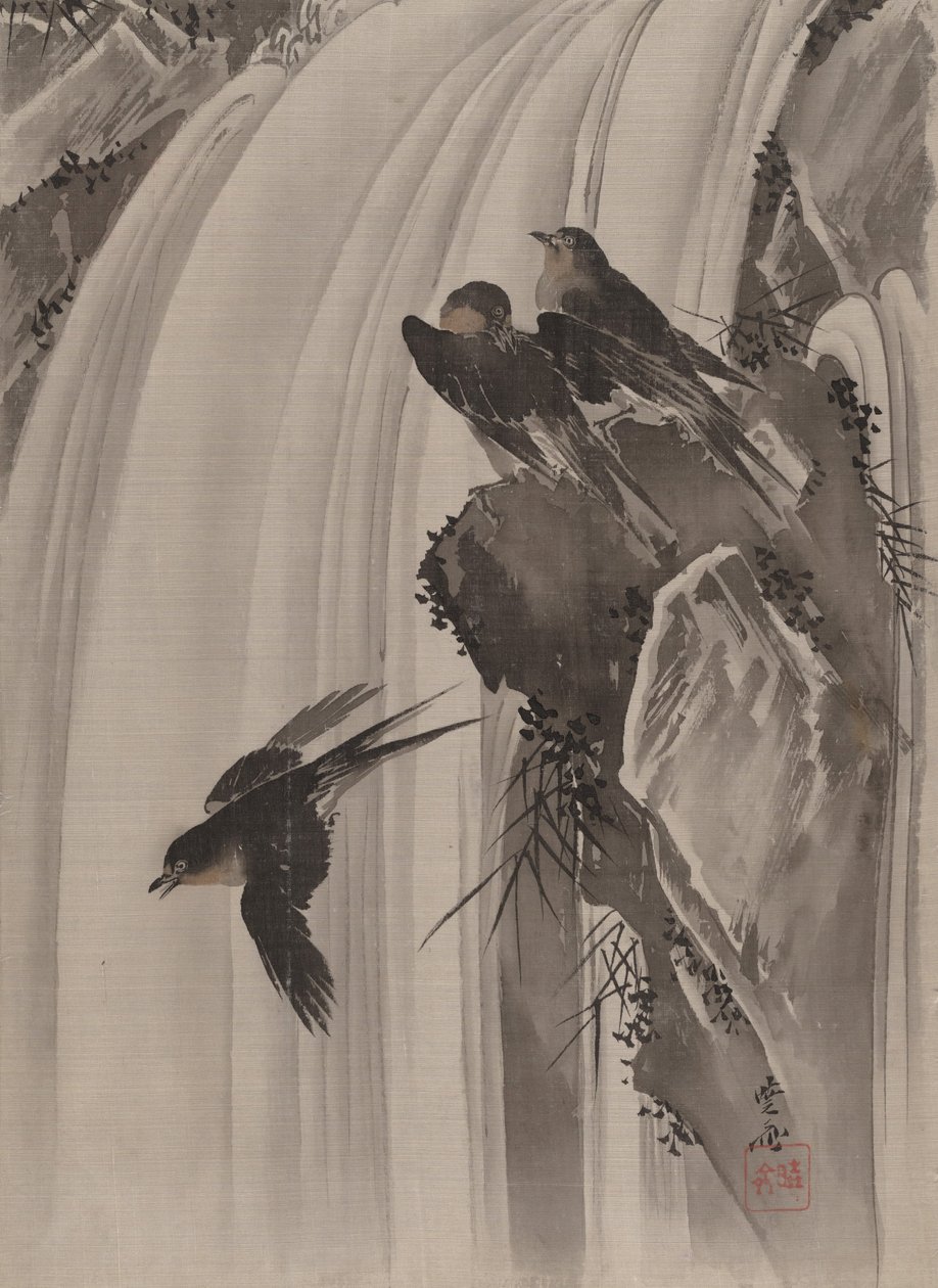 滝のそばのツバメ、ca。 1887。 作： 川鍋K菜