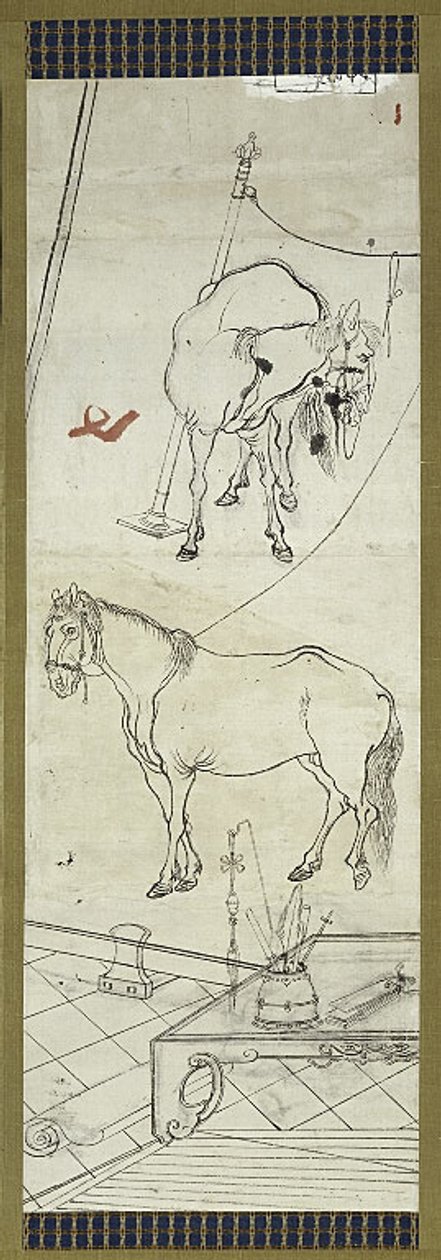 中国風の2頭の馬、6点のスケッチのうちの1点 作： 川鍋K菜