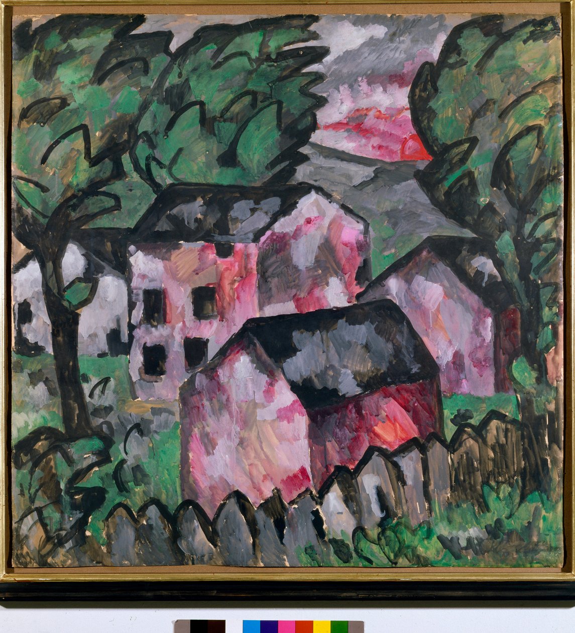 赤い家々のある風景 Kasimir Severinovich Malevich (Malevich, Malevic) (1878-1935) の絵画 日 107x106 cm 1910 日 Kunstmuseum Bale 作： カジミール・セヴェリノヴィチ・マレーヴィチ