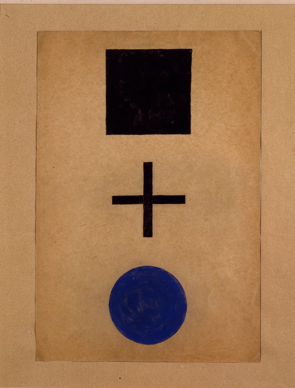 シュプレマティズム：四角、十字、円 カシミール・マレーヴィチ（マレーヴィチ、Malevich）（1878-1935）のグワッシュ画 1919-1920年 個人蔵 作： カジミール・セヴェリノヴィチ・マレーヴィチ