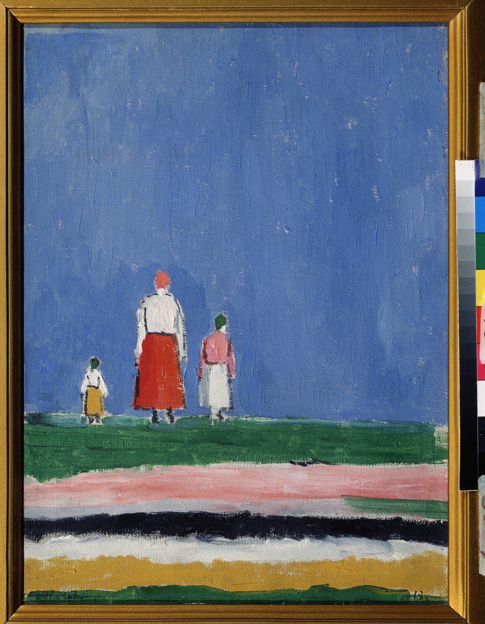 3 つの数字。 後ろから見た、2 人の子供を持つ母親。 Kasimir Severinovich Malevitch (Malevich, Malevic) (1878-1935) による絵画、キャンバスに油彩、1913 年または 1927 年以降。 ロシア美術、20 世紀の前衛、シュプレマティズム。 コレクション p 作： カジミール・セヴェリノヴィチ・マレーヴィチ