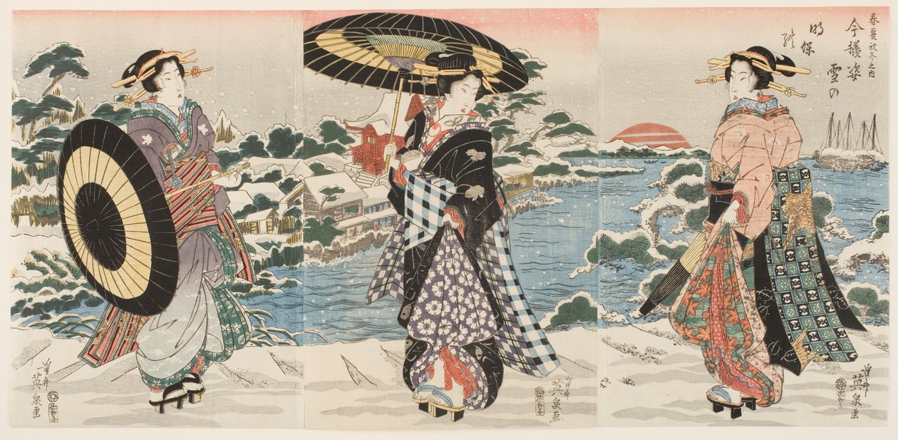 雪の日の夜明けのモダン・フィギュア (Imayō sugata yuki no akebono) 作： 慶斎 (1790～1848) 鉄