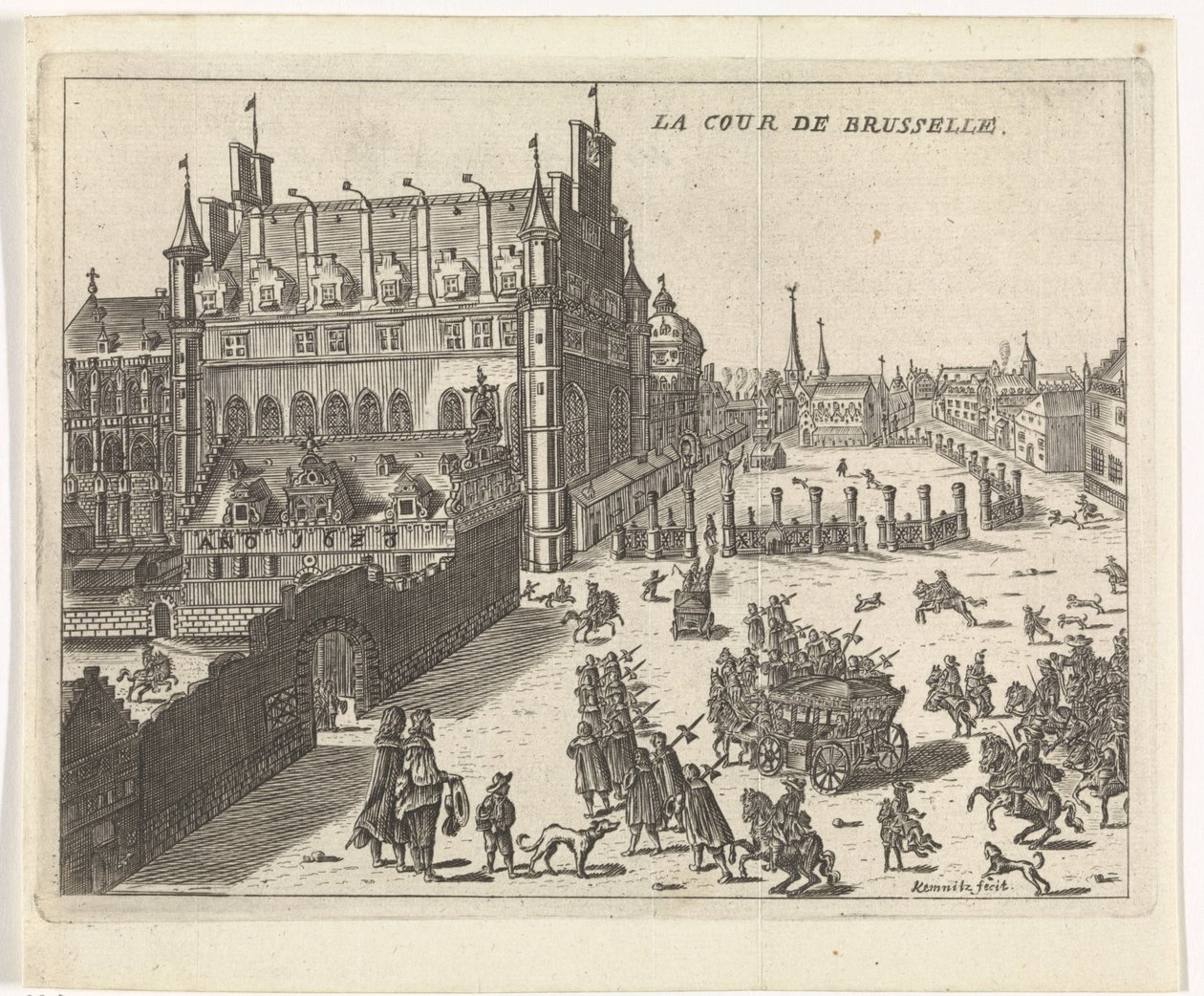 ブリュッセル裁判所の眺め、1673 年。 La cour de Brusselle (オブジェクトのタイトル) 作： ケムニッツ