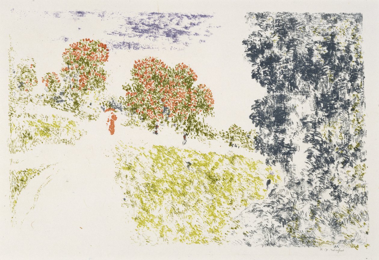 風景の中の赤の女性（風景の中の赤の女性）、1899-1900（色のリトグラフ） 作： ケルザビエルルーセル