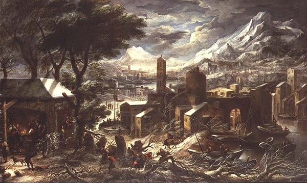 広大なアルプスの冬景色 作： Kerstiaen de（サークル）Koninck