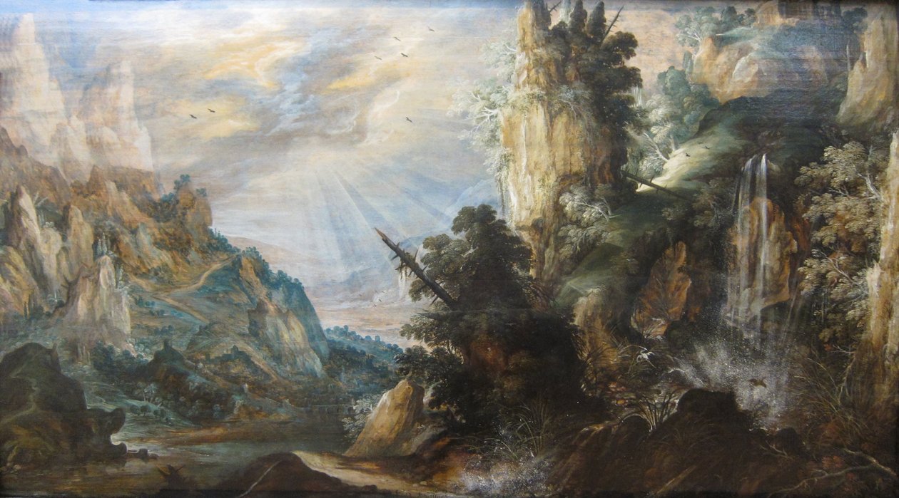 滝のある山の風景」ケルスティアン・デ・ケーニンク作 1600年頃 作： Kerstiaen de Keuninck