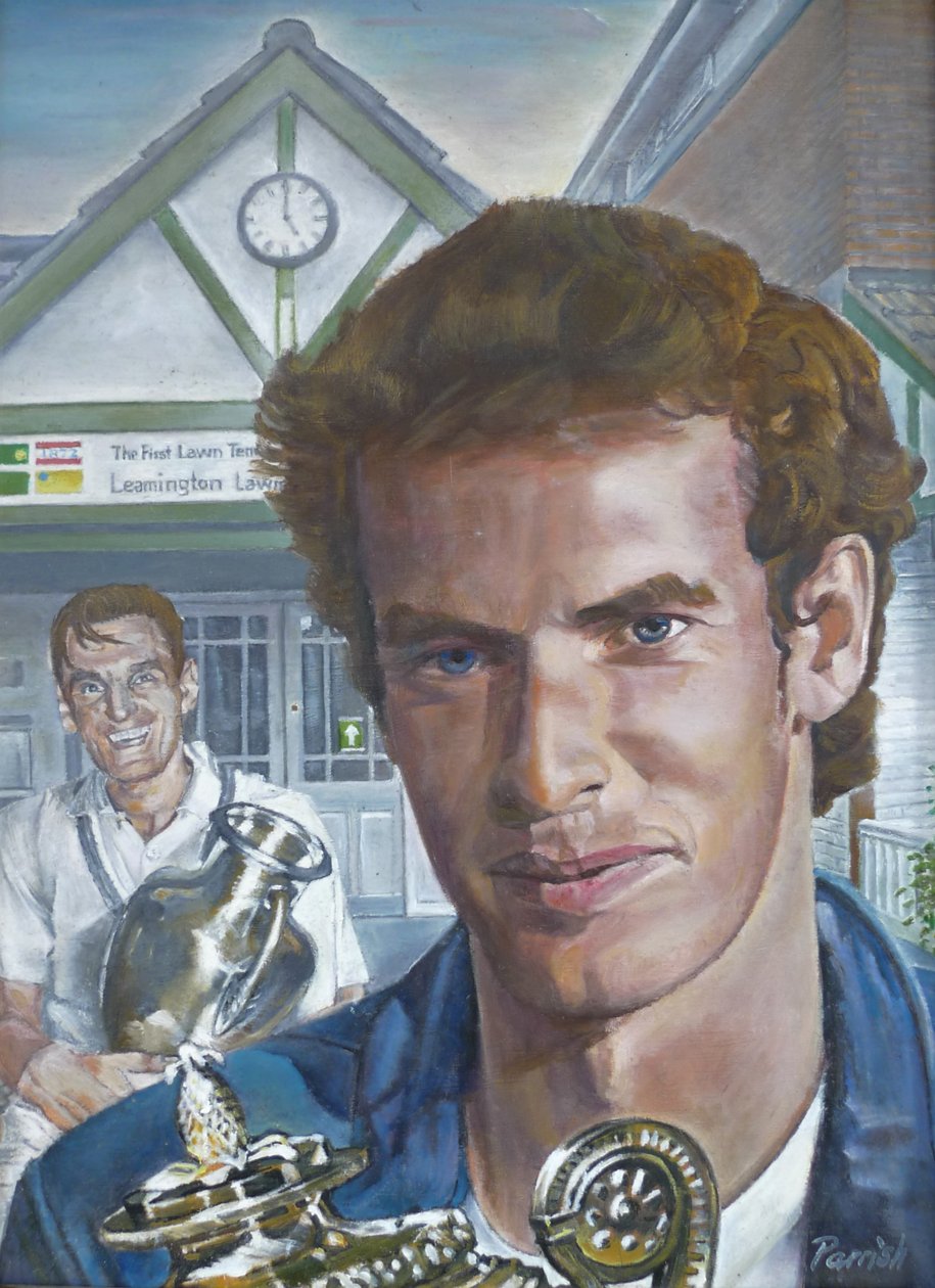 ウィンブルドン男子チャンピオンがレミントン・ローンテニス・アンド・スカッシュ・クラブを訪問（画） 作： ケビン・パリッシュ