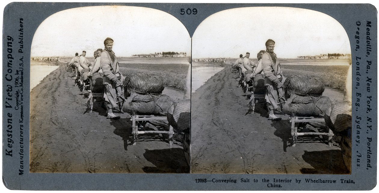 手押し車列車、1906年に内部に塩を運ぶ 作： Keystone View Company